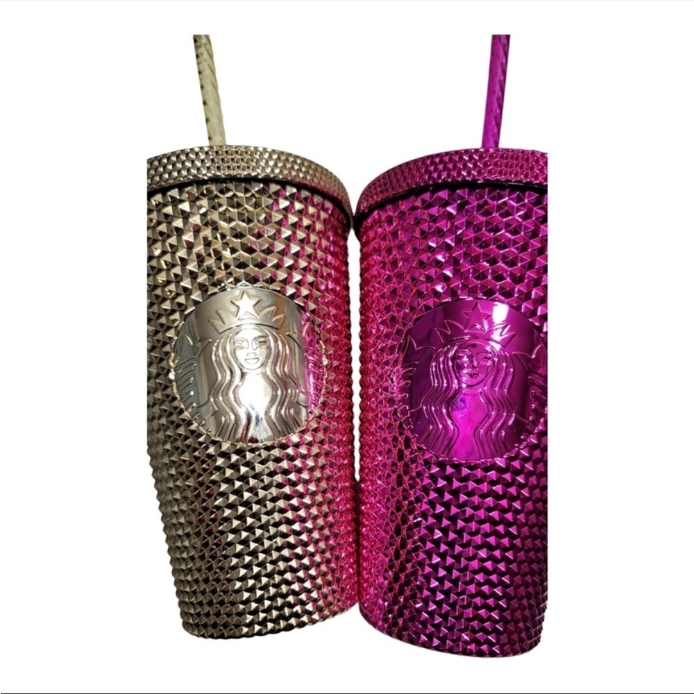 Starbucks Limited Edition Metallic Chrome Set 2 Tumblers Gold & Pink NEW - Picture 5 of 5